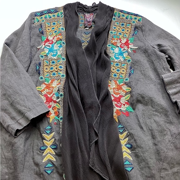 Johnny Was JWLA Gray Embroidered 100% Linen Kimono Jacket Size Medium - Picture 9 of 16